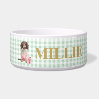 Comedero Preppy Dachshund Green Gingham Christmas