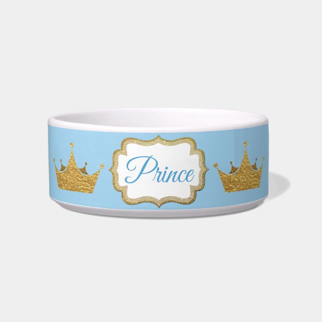 Comedero Príncipe azul claro y del oro Crown Pet Dish (Frente)