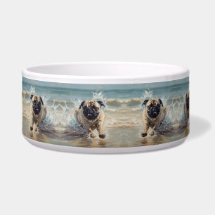 Comedero Pug Feliz en la Playa personalizable