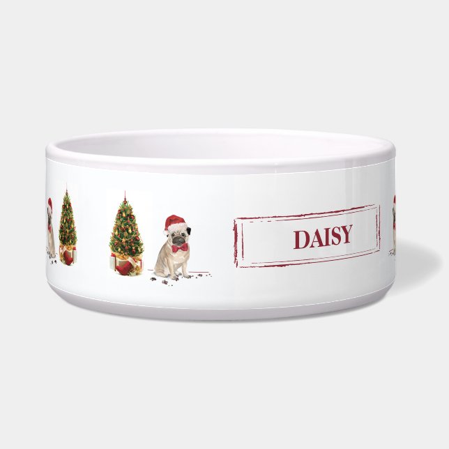 Comedero Pug graciosos Navidades perro con árbol (Izquierda)