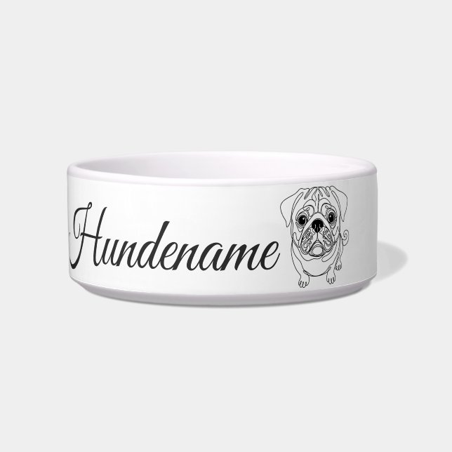 Comedero Pug Minimalist Line Art personalized bowl (Frente)