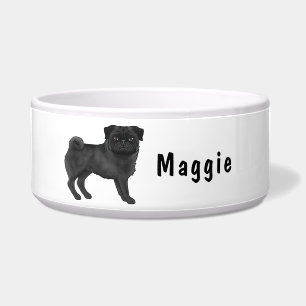 Comedero Pug negro lindo perro de dibujos animados con nomb