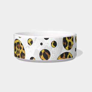 Comedero Punto de polka amarillo y marrón leopardo
