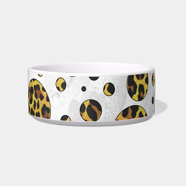 Comedero Punto de polka amarillo y marrón leopardo (Derecha)