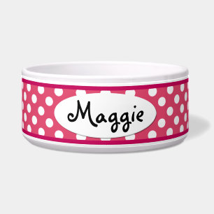 Comedero Punto de Polka Rosa Personalizado Tazón de Perro C