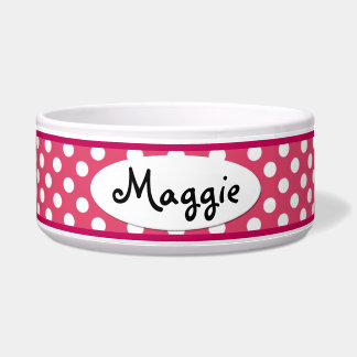 Comedero Punto de Polka Rosa Personalizado Tazón de Perro C