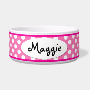 Comedero Punto de Polka Rosa Personalizado Tazón de Perro P