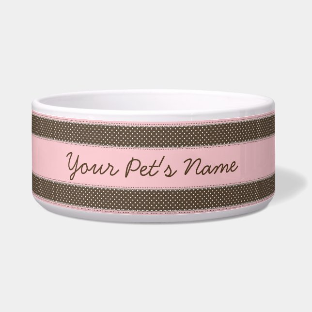 Comedero Punto rosa y marrón Bowl de mascotas (Frente)