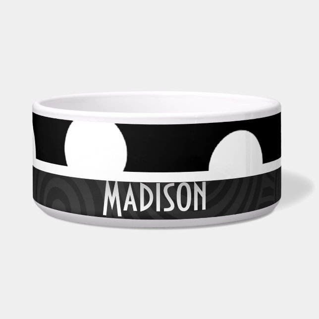 Comedero Puntos de polka blanco y negro (Frente)