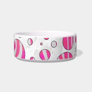 Comedero Puntos de polka de cebra blanca y rosa caliente