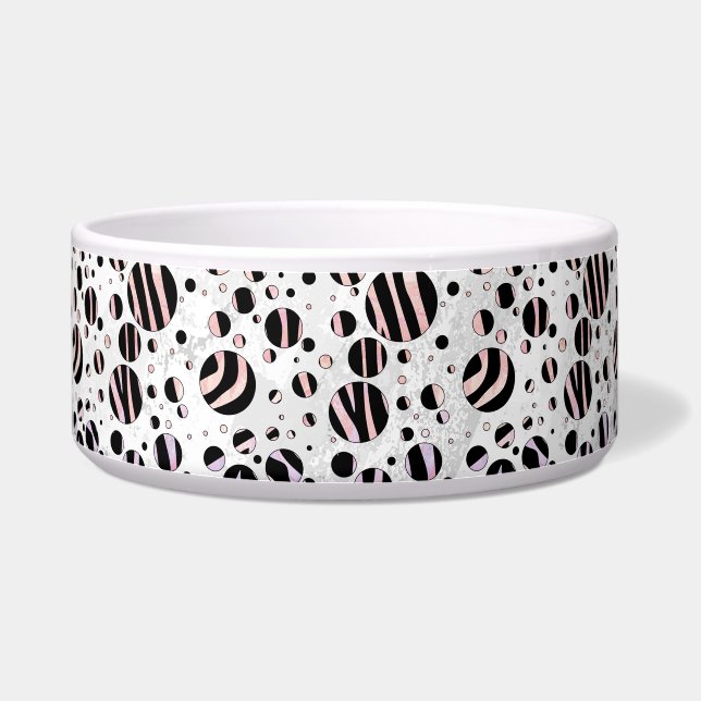 Comedero Puntos de polka de cebra negra y rosa (Derecha)