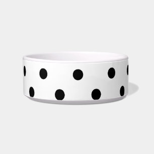 Comedero puntos de polka negro con fondo blanco