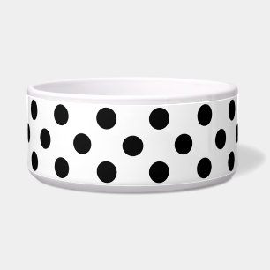 Comedero Puntos de Polka Negro sobre fondo blanco