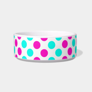 Comedero Puntos de polka rosa y azul
