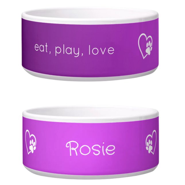 Comedero Purple 'eat play love' Dog Name Bowl (Subido por el creador)