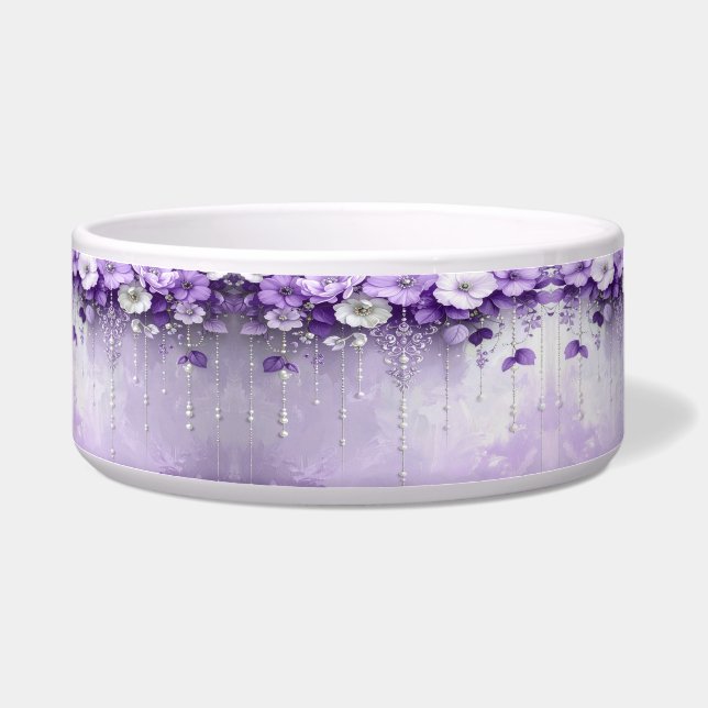 Comedero Purple Flowers with Dangling Pearls Pet Bowl (Izquierda)