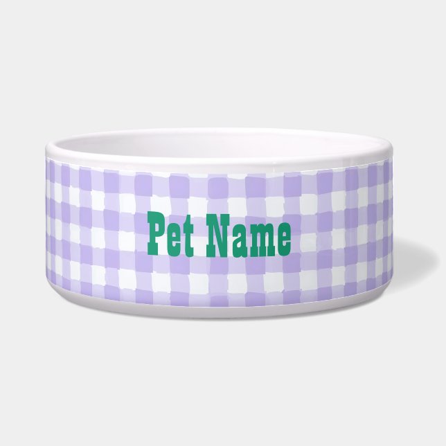 Comedero Purple Gingham Mascota personalizado: personalizad (Frente)