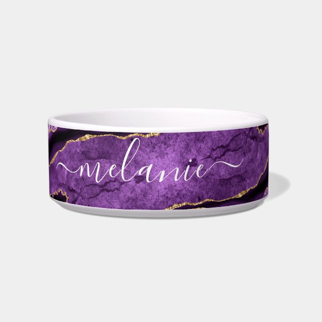 Comedero Purple Gold Marble Custom Name Pet Bowl (Derecha)