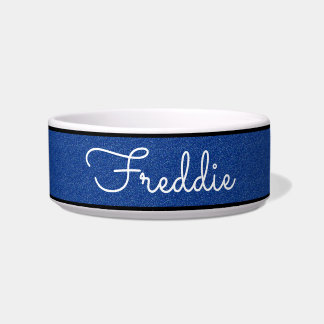 Comedero Purpurina azul de moda Tazón de gato personalizado