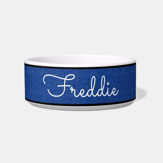 Comedero Purpurina azul de moda Tazón de gato personalizado (Frente)