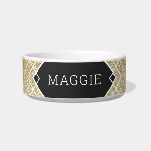 Comedero Purpurina de oro negro Deco Personalizado Cat Dog