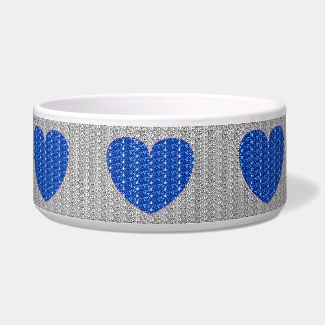 Comedero Purpurina del corazón azul Dob Bowl Silver (Frente)