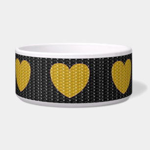 Comedero Purpurina del corazón de oro negro del tazón de pe