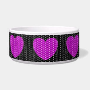 Comedero Purpurina del corazón rosado negro del tazón del p