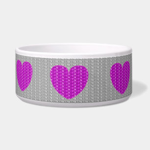 Comedero Purpurina del corazón rosado plateado del tazón de