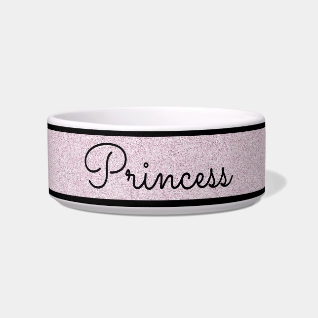 Comedero Purpurina rosado de moda Tazón de gato personaliza (Frente)