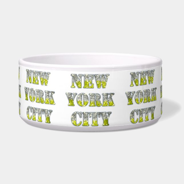 Comedero Purpurinas de Oro Plateado de Nueva York (Frente)