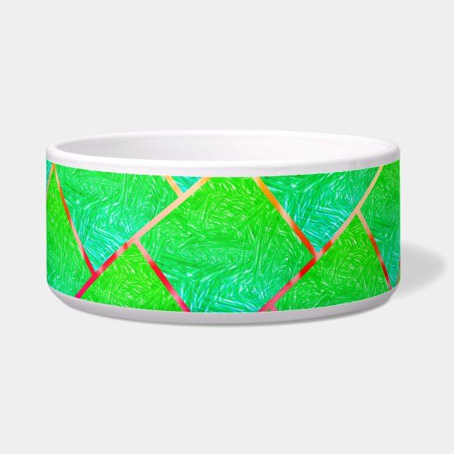 Comedero Quadrados verde azulado, linhas de três cores. (Frente)