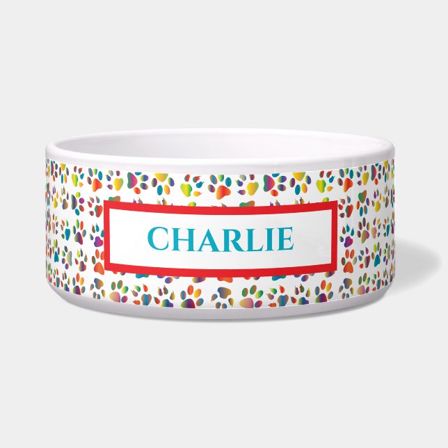 Comedero Rainbow Paw Prints Dog Bowl (Frente)