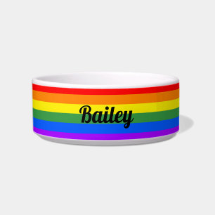 Comedero Rayas arcoiris Nombre personalizado Tazón de perro