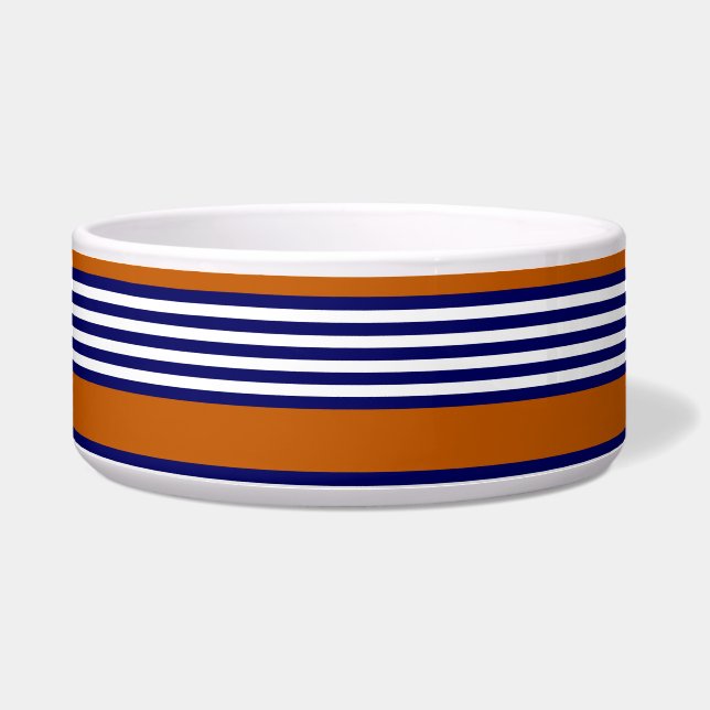 Comedero Rayas azul y blanca de la marina con naranja quema (Frente)