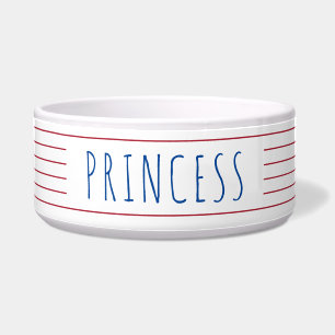 Comedero Rayas náuticas con Mascota azul blanco rojo