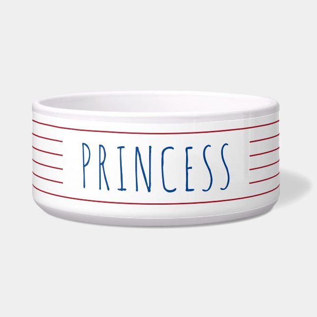 Comedero Rayas náuticas con Mascota azul blanco rojo (Frente)