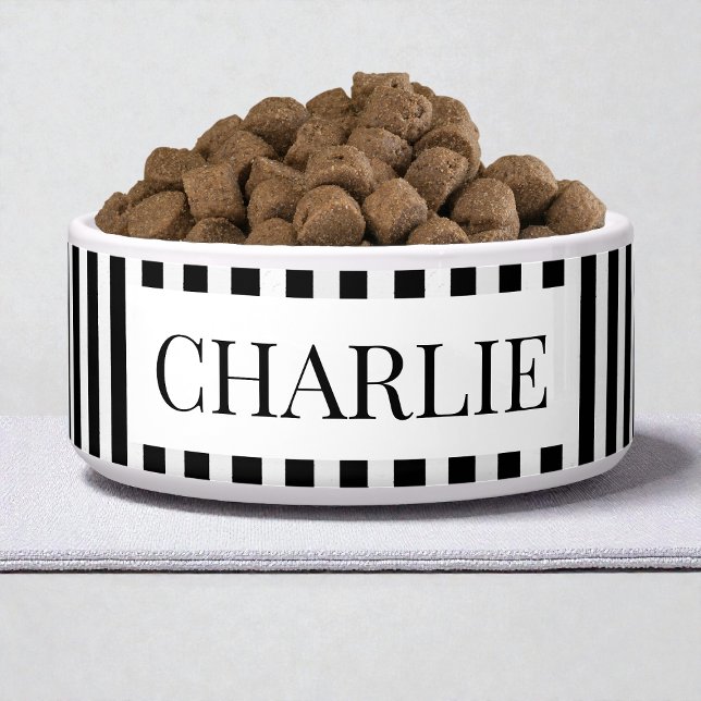 Comedero Rayas Negras y Blancas Modernas Perro Mascota Mini (Modern Black and White Stripes Minimal Dog Pet Bowl)