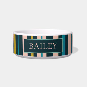 Comedero Rayas Sofisticadas Personalizadas Azul Rubor Perro