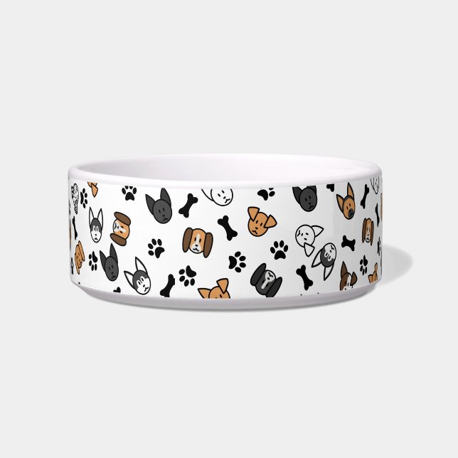 Comedero Razas divertidas de perro con huesos y pinturas (Frente)