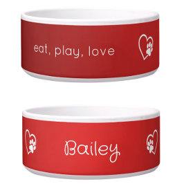 Comedero Red 'eat, play, love' Dog Name Bowl