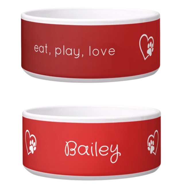 Comedero Red 'eat, play, love' Dog Name Bowl (Subido por el creador)