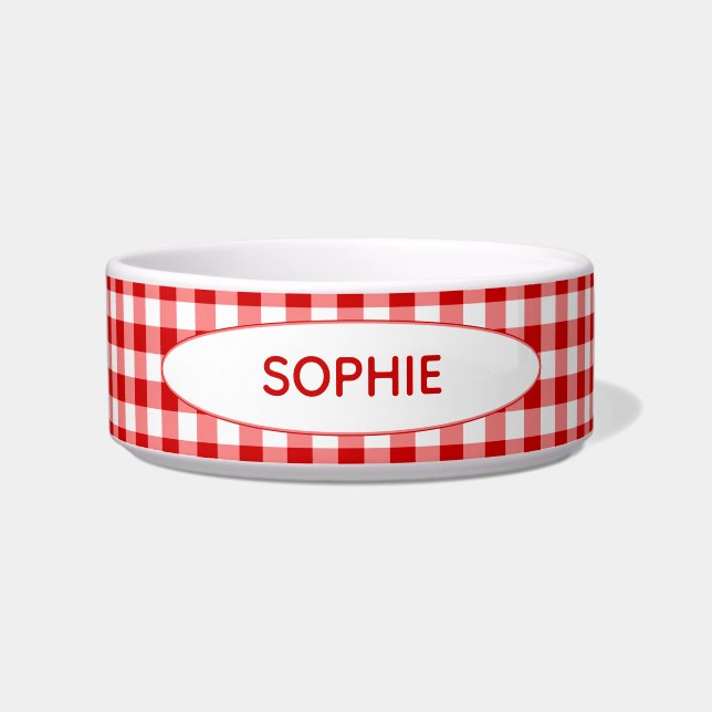 Comedero Red Gingham Personalizada | Chequeros rojos y blan (Frente)