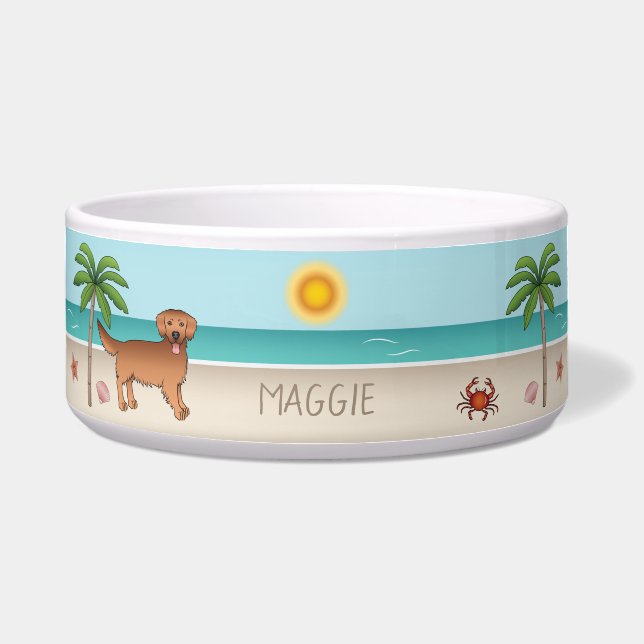 Comedero Red Golden Retriever En Una Playa Tropical De Vera (Frente)