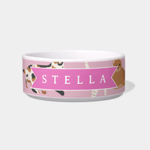 Comedero Regalo Personalizado de Patrón de Gato Rosa Lindo