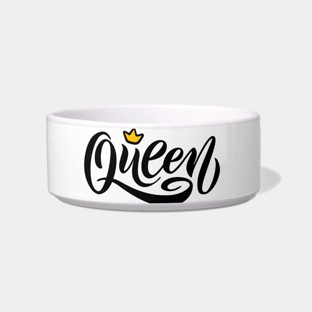 Comedero Reina (A stylish pet bowl with the word "Queen" elegantly scripted in black!)