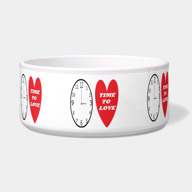 Comedero Reloj de tazón para mascotas con corazón rojo hora (Frente)