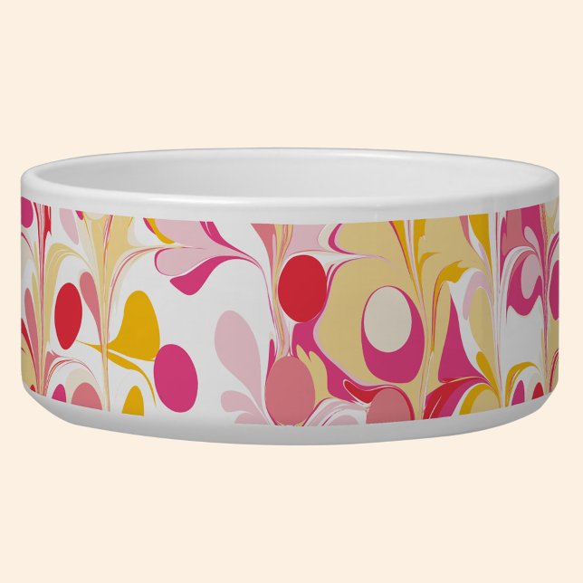 Comedero Resumen Patrón de mármol retro Rojo rosa Amarillo (Retro abstract marble pattern pink yellow pet bowl)
