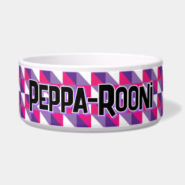Comedero Retro Abstract Geometric Pink Purple & White Name