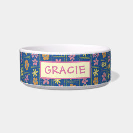 Comedero Retro Azul Parche Floral Personalizado Mediano Per